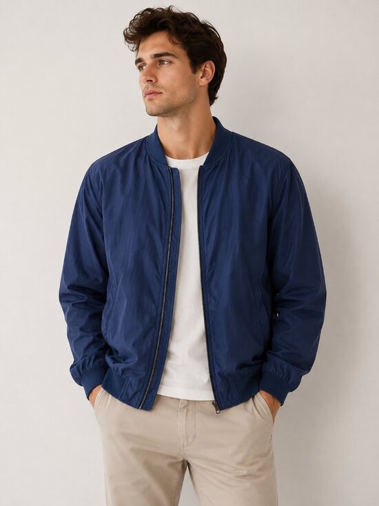 Lineage Other - Vintage Lineage 100% Silk Navy Blue Bomber Jacket XXL Lightweight Full Zip Luxe